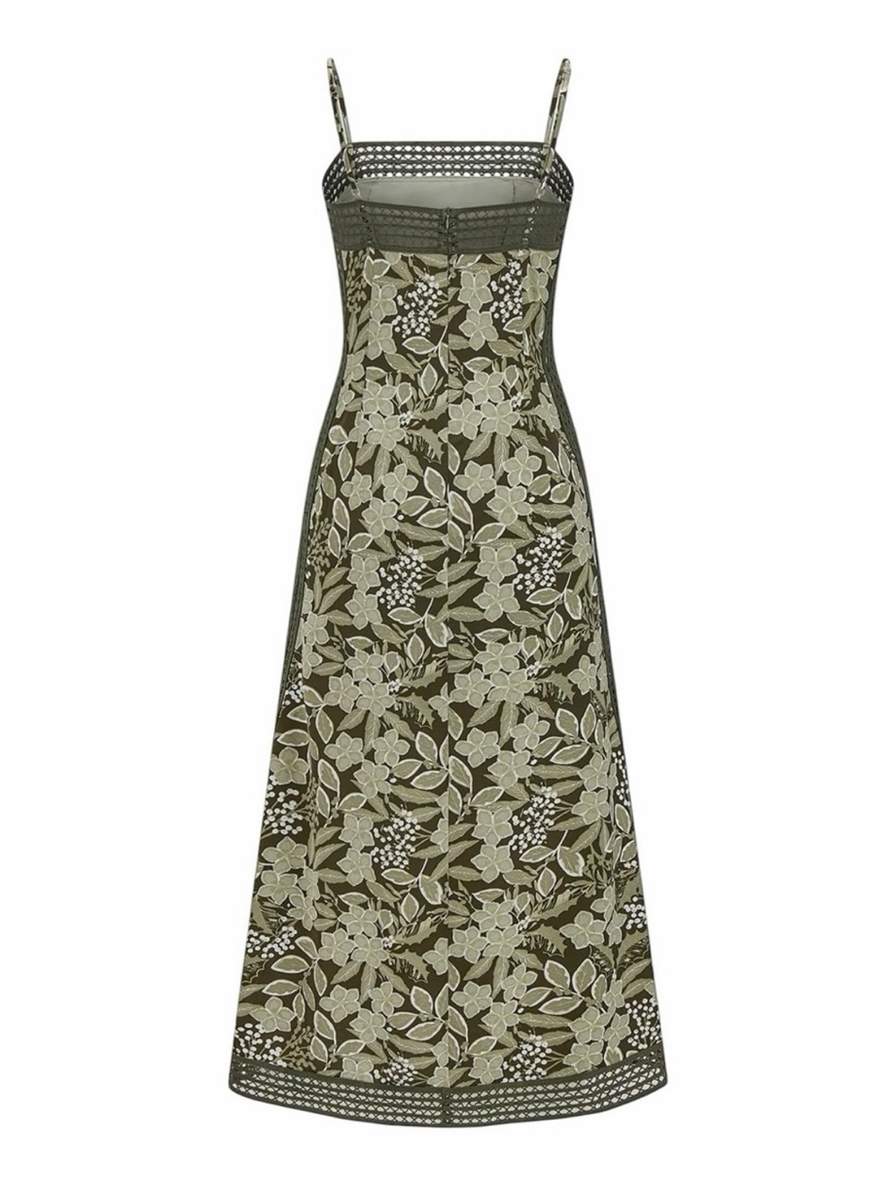 Commense Olive Green Floral Crochet Trim Midi Dress XS NWT Sage Ivory - Picture 4 of 11